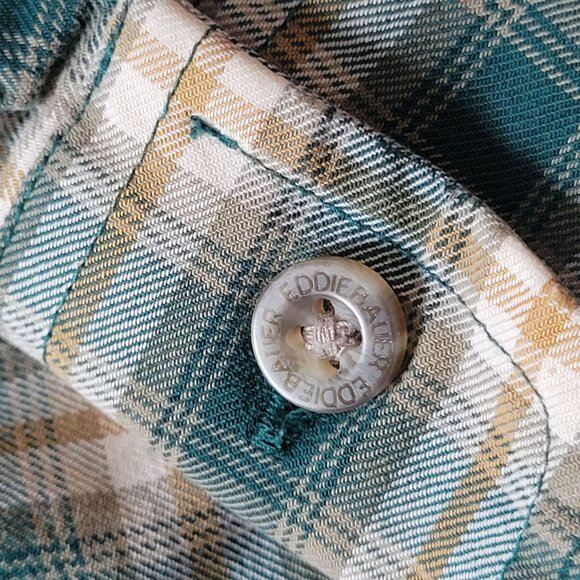 Eddie Bauer Mens Relaxed Fit Plaid Button-Down Shirt Medium Green & Beige Cotton - Picture 4 of 6